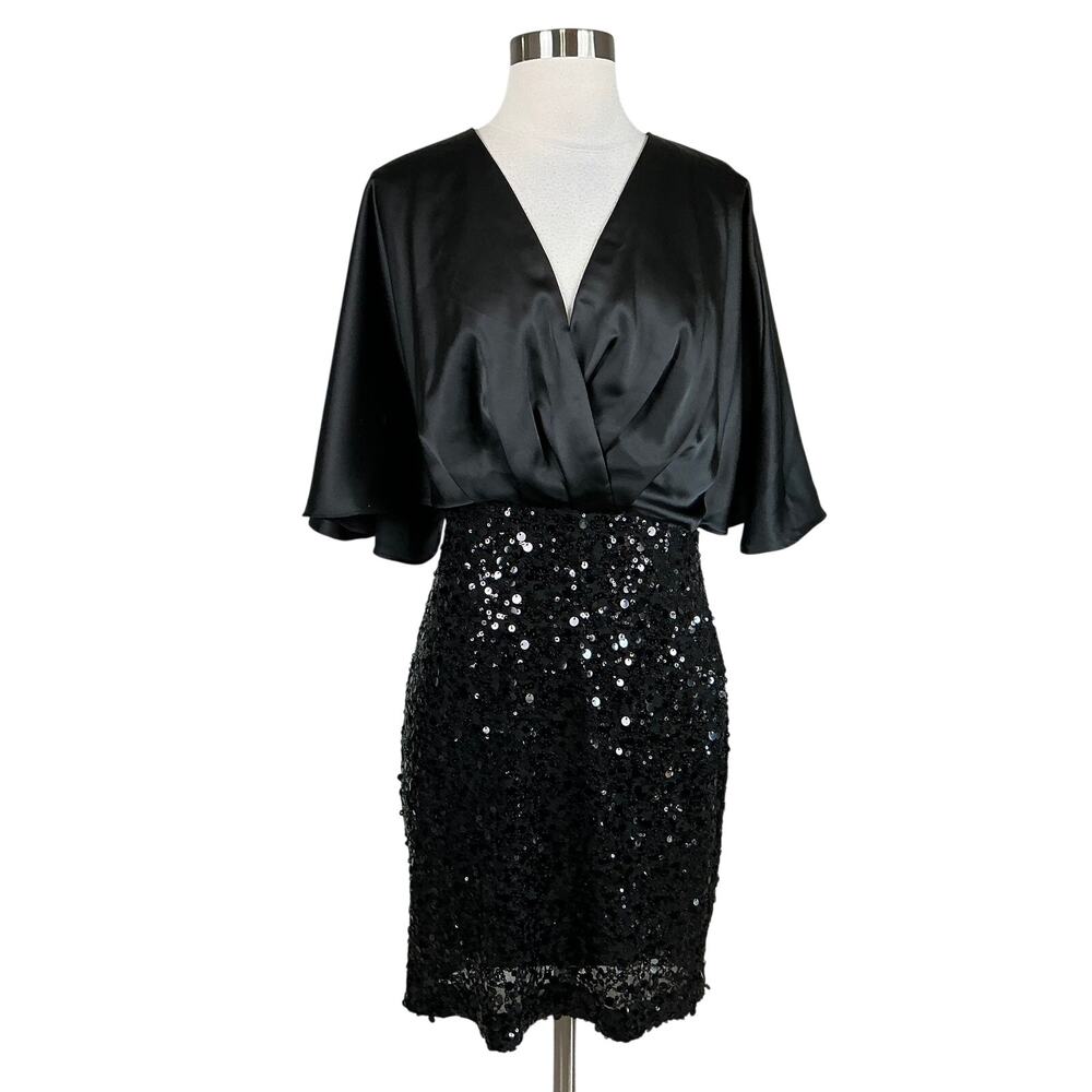 Eliza J Women's Satin and Sequined Mini Sheath Cocktail Dress Black Size 12